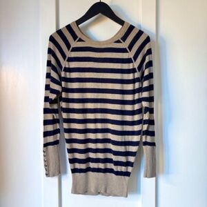 Navy & Tan Striped Sweater with Button Details Sz XS